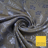 8 COLOURS - Premium Floral Leafy Tonal Satin Jacquard Dress Fabric 58" Wide