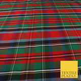 White Red Green Check Tartan Dupion Faux Raw Silk Fabric Xmas Material 57" 9643