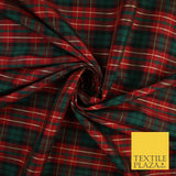 Red Green Colton Plaid Metallic Check Tartan Dupion Faux Raw Silk Fabric 9644