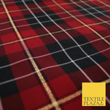 Red Maroon Black Metallic Plaid Check Tartan Dupion Faux Raw Silk Fabric 9649