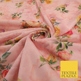 Pink Flower Floral Printed Micro Velvet Velour Non Stretch Fabric 8820