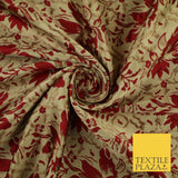 Red / Mahogany Abstract Floral Flowers Jacquard Brocade Dress Fabric 59" Wide