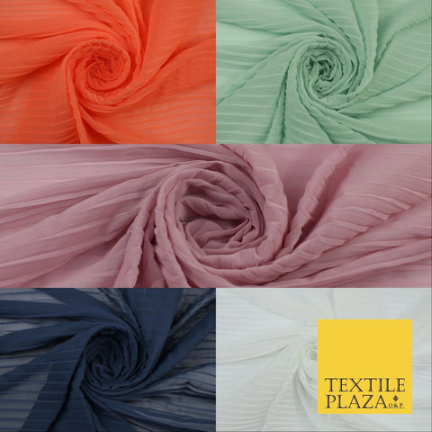 5 COLOURS -  Wide Pleated Plain Plisse Chiffon Georgette Fabric - 58" Wide