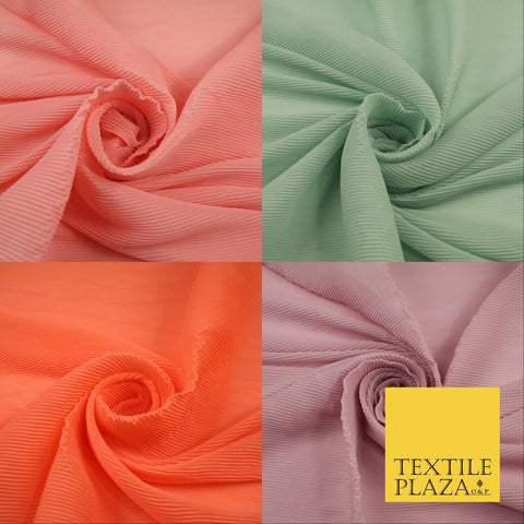 4 COLOURS - Micro Pleated Crinkle Plain Plisse Chiffon Georgette Fabric 58" Wide