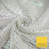 3 COLOURS - Sequin Stripe Pearl Shiny Stretch Mesh Net Tulle Dress Fabric 48"