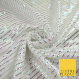 3 COLOURS - Sequin Stripe Pearl Shiny Stretch Mesh Net Tulle Dress Fabric 48"