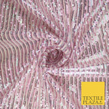 3 COLOURS - Sequin Stripe Pearl Shiny Stretch Mesh Net Tulle Dress Fabric 48"