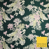 Bottle Green Pink Floral Monstera Metallic Textured Brocade Dress Fabric 9916