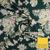 Bottle Green Pink Floral Monstera Metallic Textured Brocade Dress Fabric 9916