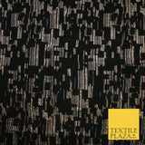 Black and Gold Barcode Stripes Retro Geometric Textured Brocade Fabric 9910