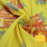 Yellow Large Multicolour Floral Blossom Bunches Textured Brocade Fabric 9909