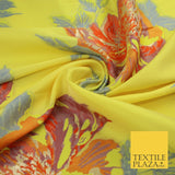 Yellow Large Multicolour Floral Blossom Bunches Textured Brocade Fabric 9909