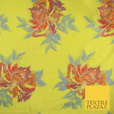 Yellow Large Multicolour Floral Blossom Bunches Textured Brocade Fabric 9909