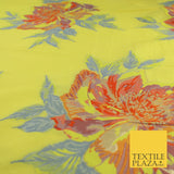 Yellow Large Multicolour Floral Blossom Bunches Textured Brocade Fabric 9909