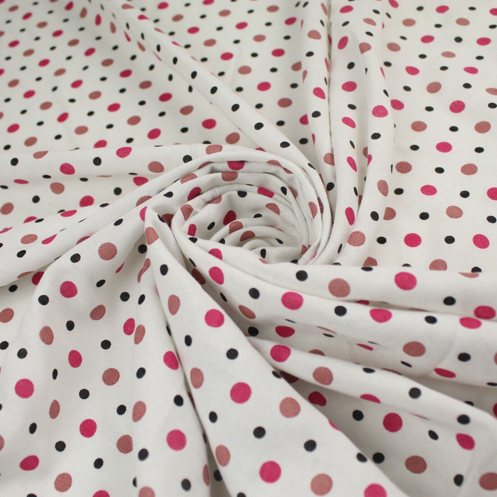 White Pink Black Multi Size Dot Spot Soft Viscose Dress Fabric Material 58" 959