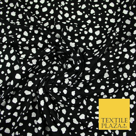 Black with White Mini Cow Spot Print Soft Stretch Jersey Fabric 56"6667