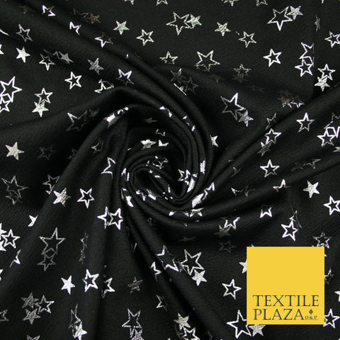 Black with Metallic Star Clusters Print Soft Touch Stretch Jersey Fabric 56"6662