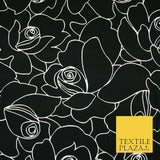 Black with White Abstract Rose Print Soft Stretch Jersey Fabric 56"6666