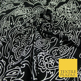 Black with White Intricate Paisley Print Soft Stretch Jersey Fabric 56"6665