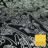 Black with White Intricate Paisley Print Soft Stretch Jersey Fabric 56"6665