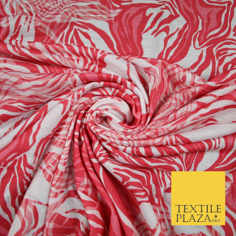 Coral Pink Tropical Swirl Pattern Print Soft Touch Stretch Jersey Fabric 56"6657