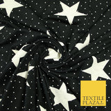 Black with White Stars Small Dots Print Soft Touch Stretch Jersey Fabric 56"6664