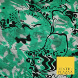 Green Tie-Dye with Black Abstract Print Soft Touch Stretch Jersey Fabric 56"6658