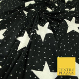 Black with White Stars Small Dots Print Soft Touch Stretch Jersey Fabric 56"6664