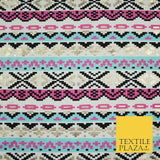 Aztec Print with Metallic Gold Detail Soft Touch Stretch Jersey Fabric 56" 6654