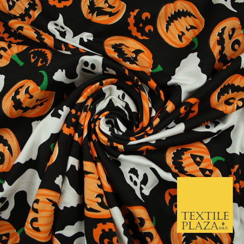 Ghosts Pumpkins Halloween Print Soft Stretch Jersey Fabric 56" 6648