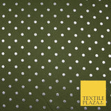 Khaki Green & Metallic Silver Polka 6mm Dot Print Stretch Jersey Fabric 56" 6636