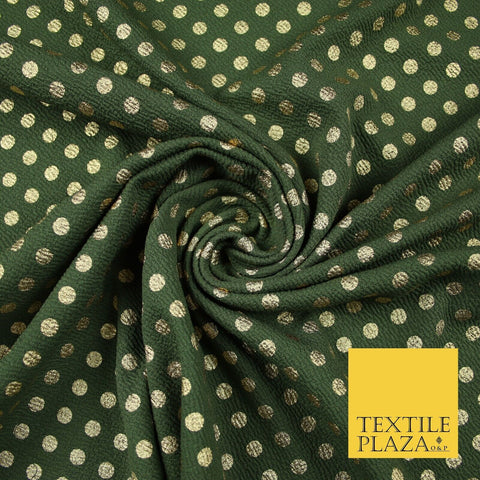 Khaki Green with Metallic Gold Polka Dot Print Stretch Jersey Fabric 56" 6637