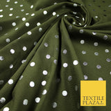 Khaki Green & Metallic Silver Polka 9mm Dot Print Stretch Jersey Fabric 56" 6635