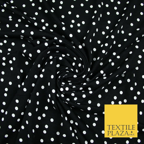 Black with White Polka Dot Print Soft Touch Stretch Jersey Fabric 56" 6633