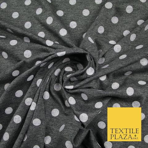 Grey with White Marl Polka Dot Print Soft Touch Stretch Jersey Fabric 56" 6634