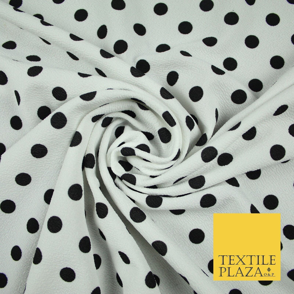 White with Black Polka Dot Print Soft Touch Stretch Jersey Fabric 56" 6630