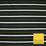 Black, White & Khaki Green Ribbed Stripe Print Stretch Jersey Fabric 56" 6626