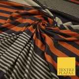 Black Orange Beige Multi Stripe Print Soft Touch Stretch Jersey Fabric 56" 6624