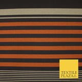 Black Orange Beige Multi Stripe Print Soft Touch Stretch Jersey Fabric 56" 6624