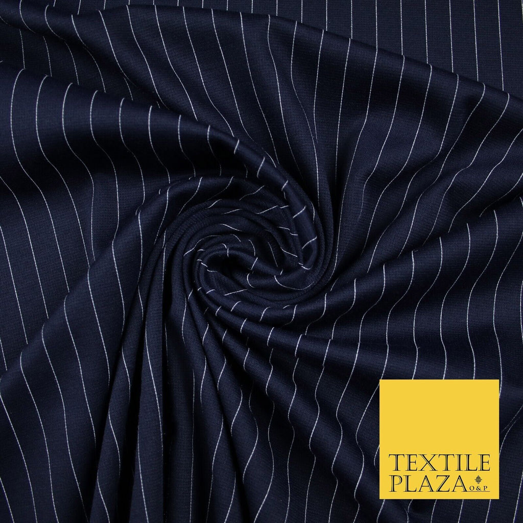 Dark Navy Blue Pinstripe Print Soft Touch Stretch Jersey Fabric 56" 6621