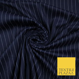 Dark Navy Blue Pinstripe Print Soft Touch Stretch Jersey Fabric 56" 6621