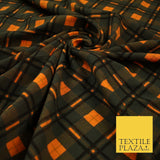 Orange Bottle Green Check Print Soft Touch Stretch Jersey Fabric 56" 6613