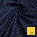 Dark Navy Blue Pinstripe Print Soft Touch Stretch Jersey Fabric 56" 6621