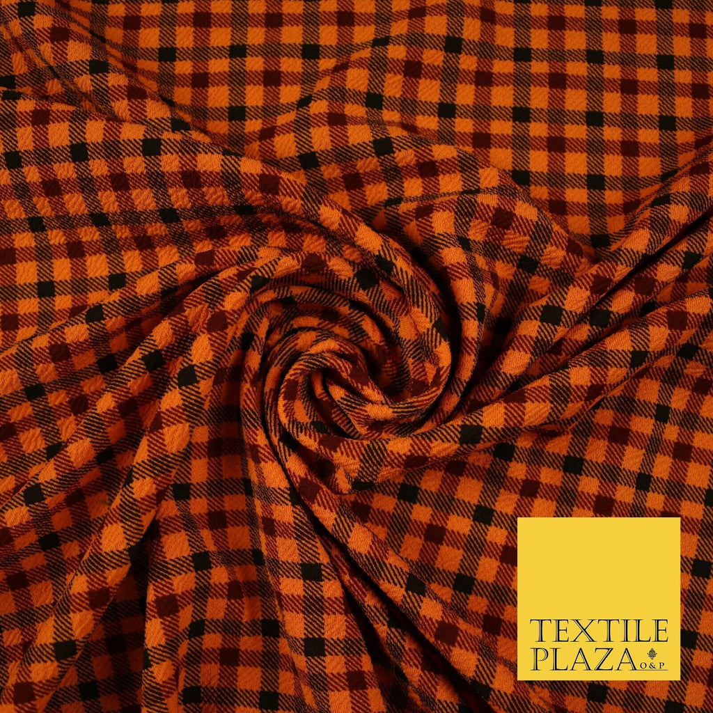 Orange Black Mini Check Print Halloween Soft Stretch Jersey Fabric 56" 6607