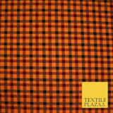 Orange Black Mini Check Print Halloween Soft Stretch Jersey Fabric 56" 6607