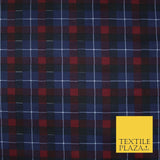 Navy Blue & Red Check Print Soft Touch Stretch Jersey Fabric 56" 6611