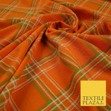 Orange with Green Check Print Soft Touch Stretch Jersey Fabric 56" 6608