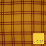 Mustard with Maroon Check Print Soft Touch Stretch Jersey Fabric 56" 6610