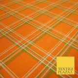 Orange with Green Check Print Soft Touch Stretch Jersey Fabric 56" 6608