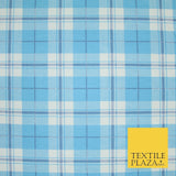 Baby Blue Check Tartan Print Soft Touch Stretch Jersey Fabric 56" 6605